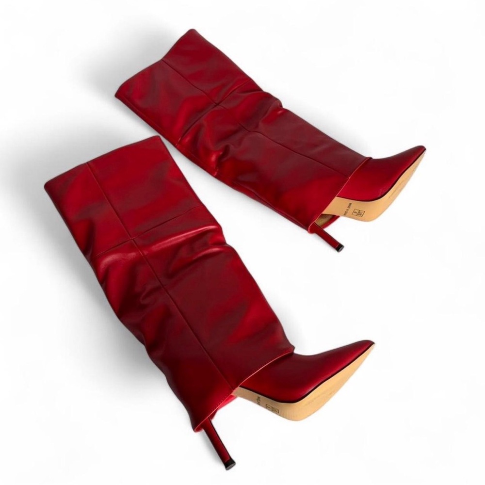 Red Mid-Calf Stiletto Heeled Boots